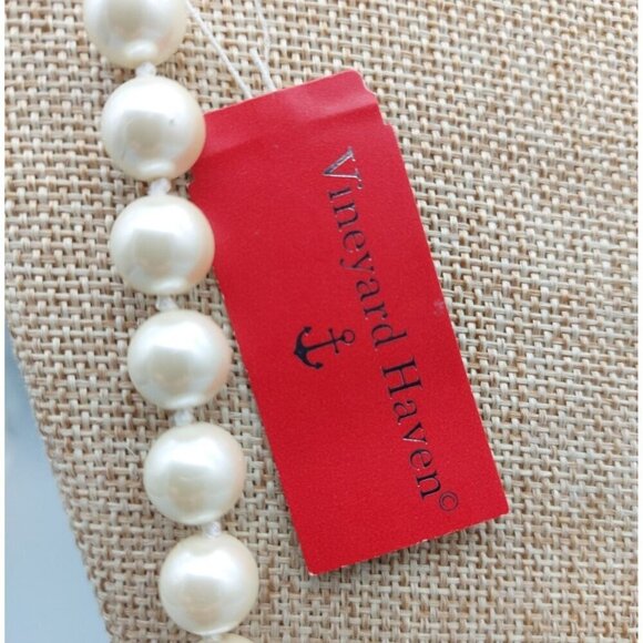 Vineyard Haven NWT Long Strand Knotted Faux Pearl Necklace Nautical Ribbon Tie - Picture 7 of 11